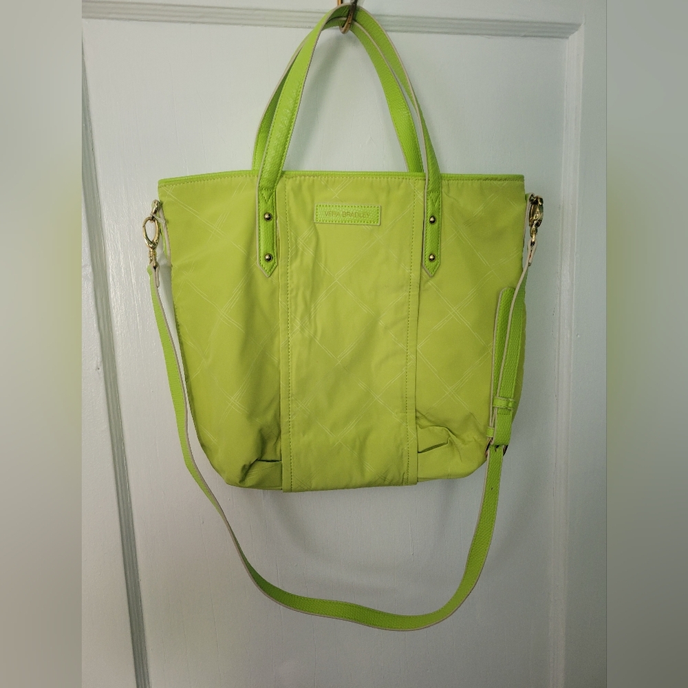 Vera Bradley preppy poly satchel shoulder crossbody citrine green zip closure